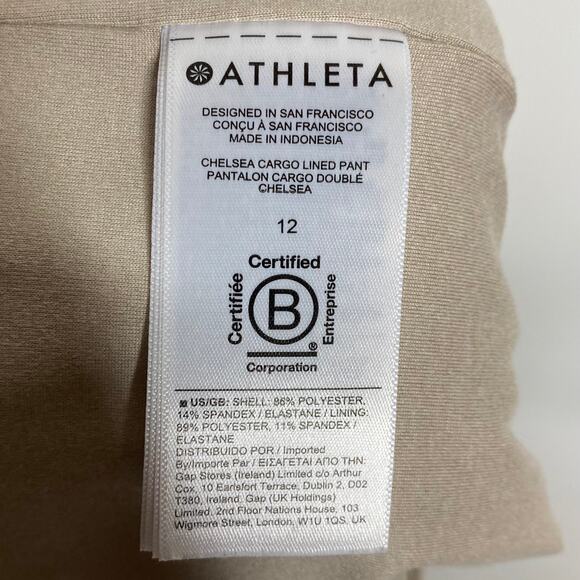 Athleta Womens Size 12 Chelsea Cargo Lined Pants Taupe Tan Pull On Zip Pockets - Picture 7 of 8